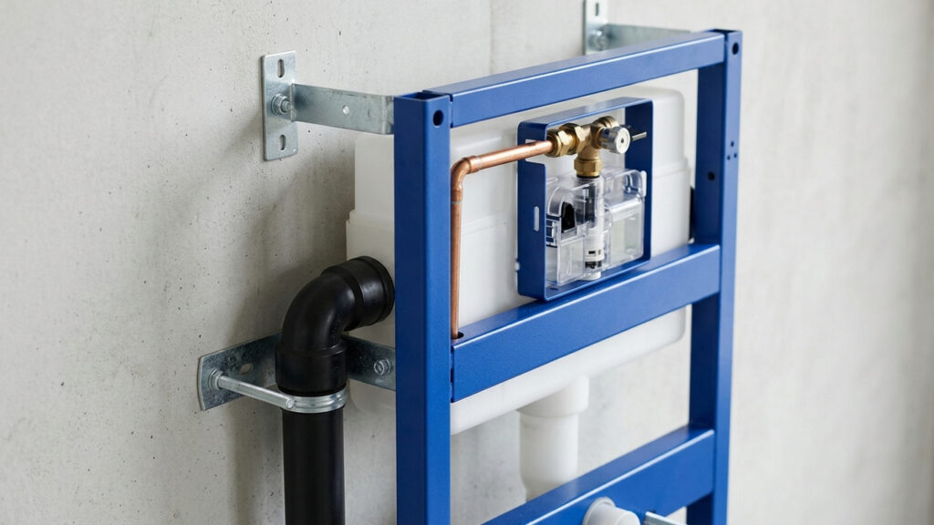 Com capacidade para suportar até 400 kg de carga no drywall, este módulo metálico organiza o encanamento de forma totalmente invisível nas paredes