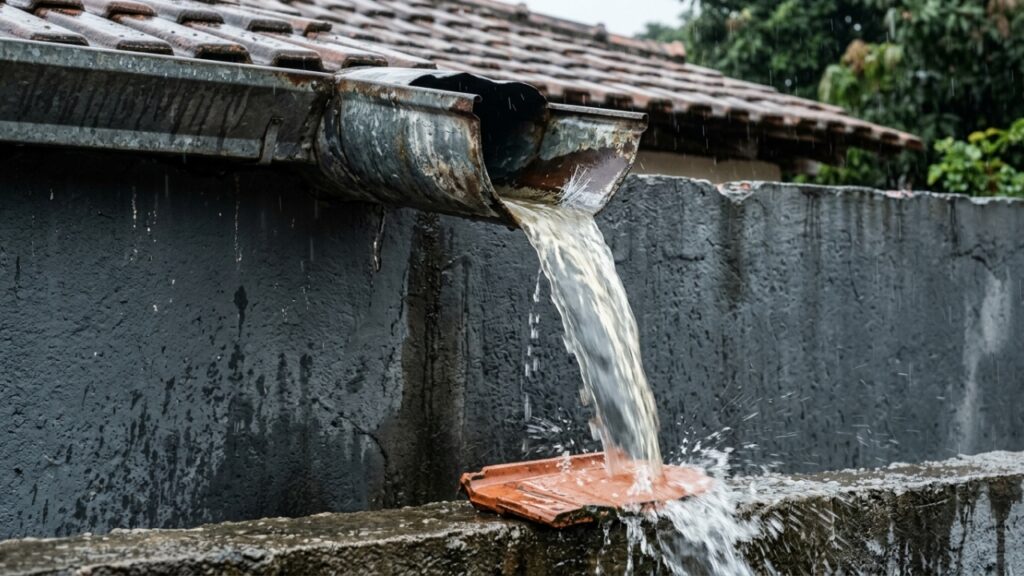 Água da chuva desviada por calha para o imóvel vizinho