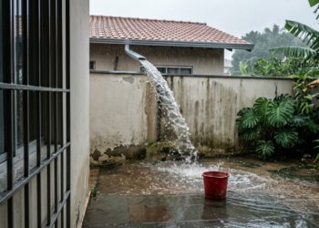 Água da chuva desviada por calha para o imóvel vizinho