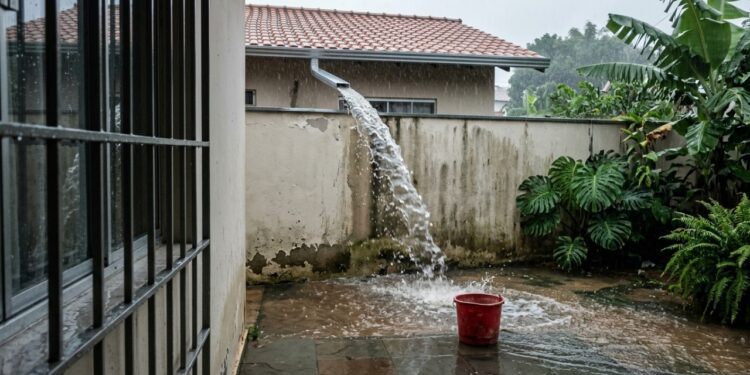 Água da chuva desviada por calha para o imóvel vizinho