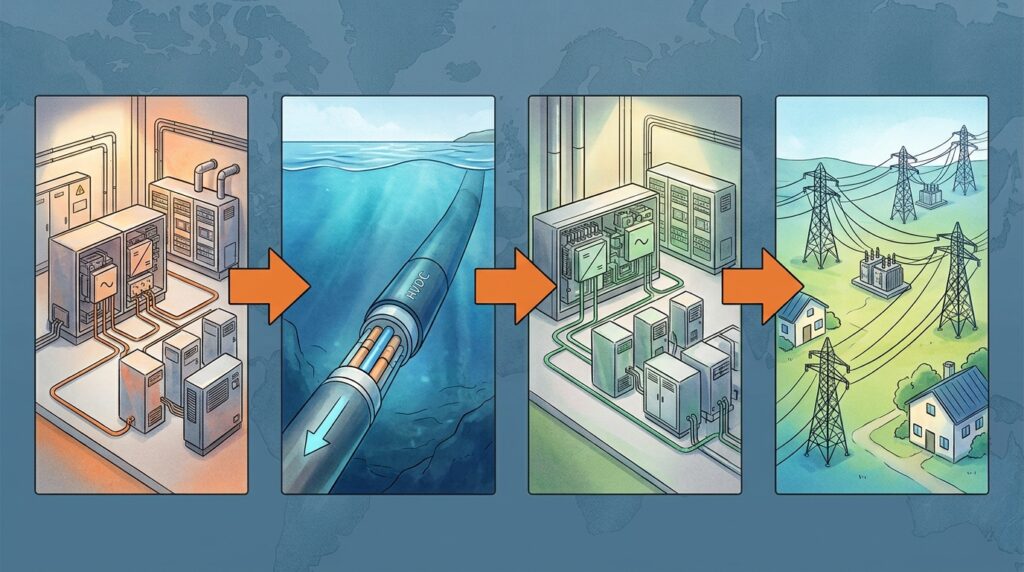 Cabos submarinos HVDC levam energia por longas distâncias e reforçam a segurança elétrica entre países