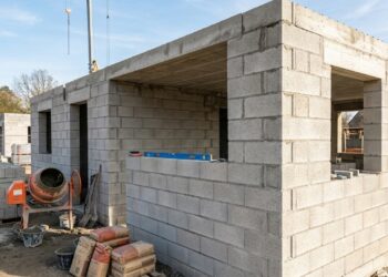Casa sem pilares convencionais feita com alvenaria estrutural de concreto