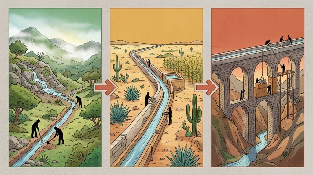 O aqueduto mexicano de quase 40 metros que levou água pelo planalto usando arcos, adobe e gravidade