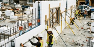Como uma casa pode ser construída com paredes de ICF e quais cuidados evitam que as fôrmas abram durante a concretagem