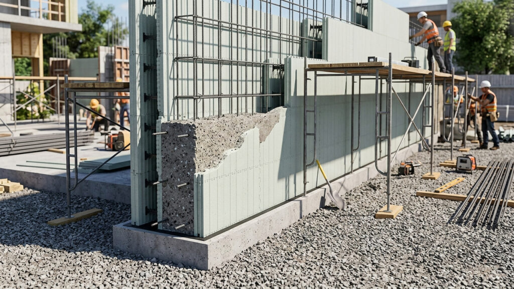 Com fôrmas isolantes de poliestireno que reduzem em 50% as perdas térmicas, esta tecnologia inovadora une concreto armado e conforto em obras