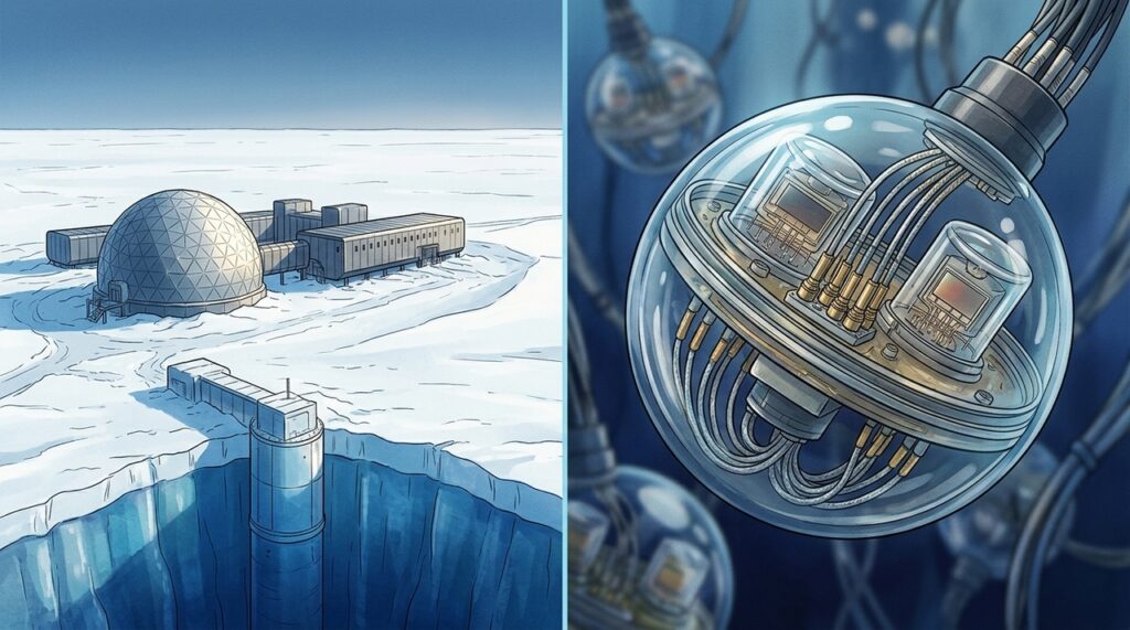 Enterrado a 2.500 metros no gelo da Antártida, um detector gigante usa o Polo Sul para caçar partículas quase invisíveis