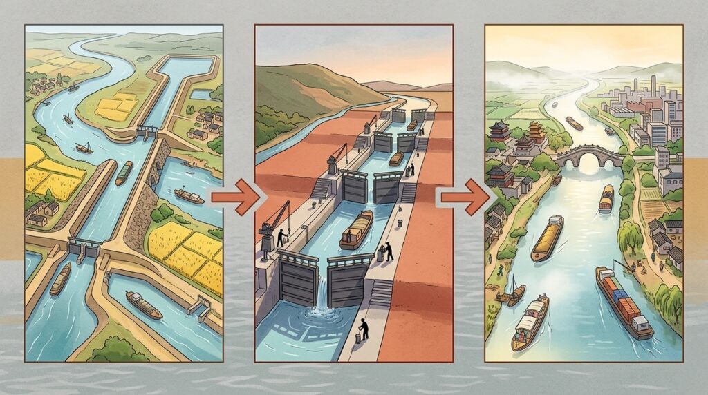 O Grande Canal da China ligou 5 bacias hidrográficas em uma estrada de água com mais de 2 mil quilômetros