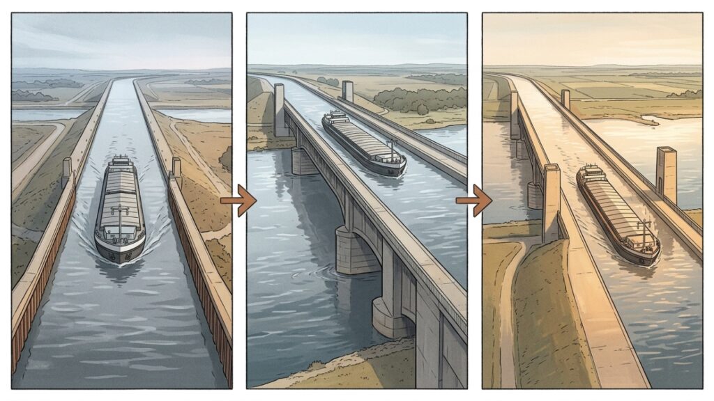 Ponte aquática de Magdeburg sobre o rio Elba