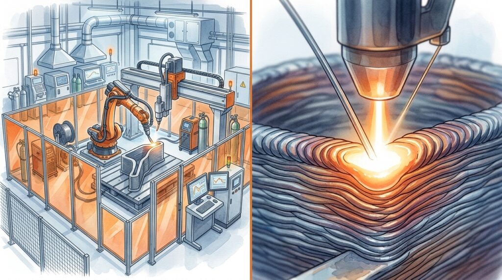 Impressoras gigantes fabricam peças metálicas em camadas para reduzir dependência de moldes e fundições
