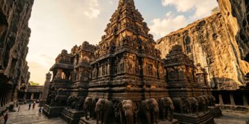 Escavado de cima para baixo, o Templo de Kailasa transformou uma montanha em arquitetura sem empilhar blocos