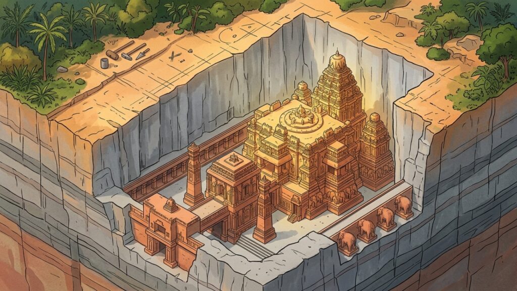 Como o templo Kailasa foi retirado de uma rocha