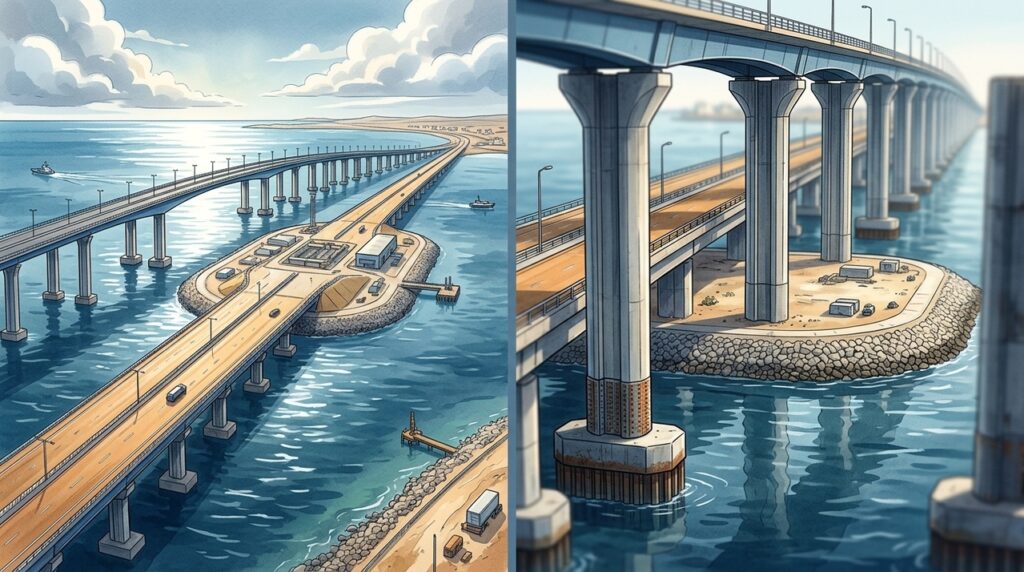 King Fahd Causeway transformou 25 quilômetros de mar em uma rota rodoviária entre dois países