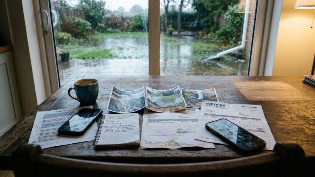 Água da chuva desviada por calha para o imóvel vizinho
