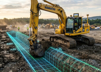 Com precisão cirúrgica de até 2 cm e orientação por GPS, a tecnologia da Komatsu reduz drasticamente o retrabalho e o tempo de verificação de cotas em obras