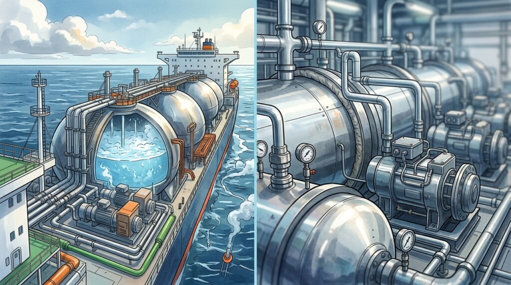 O vapor que nasce a -162 °C nos tanques de GNL pode mover o navio que transporta a própria carga