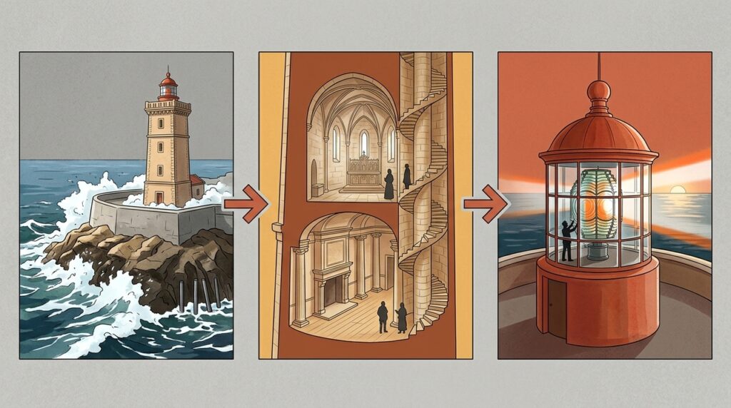 O farol francês que parece um palácio de pedra erguido sobre uma rocha castigada pelo Atlântico