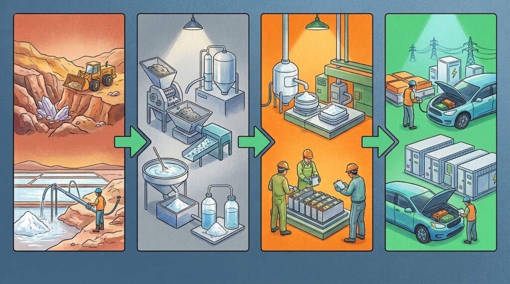 Entre minas, salmouras e fábricas, o lítio virou símbolo da transição energética