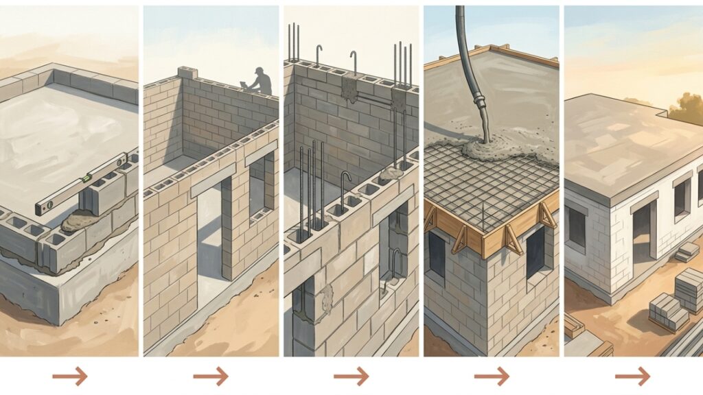 Casa sem pilares convencionais feita com alvenaria estrutural de concreto
