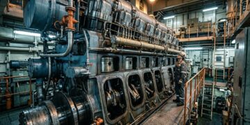 Com 14 cilindros, 13 metros de altura e força para mover navios colossais, o maior motor diesel naval expõe a escala invisível do comércio global