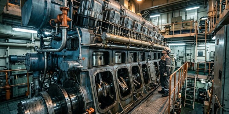 Com 14 cilindros, 13 metros de altura e força para mover navios colossais, o maior motor diesel naval expõe a escala invisível do comércio global