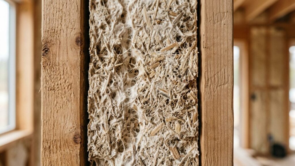 Utilizando isolamento leve feito de micélio de cogumelo que cresce em 7 dias, a casa experimental de madeira conta com isolamento estrutural 100% biodegradável