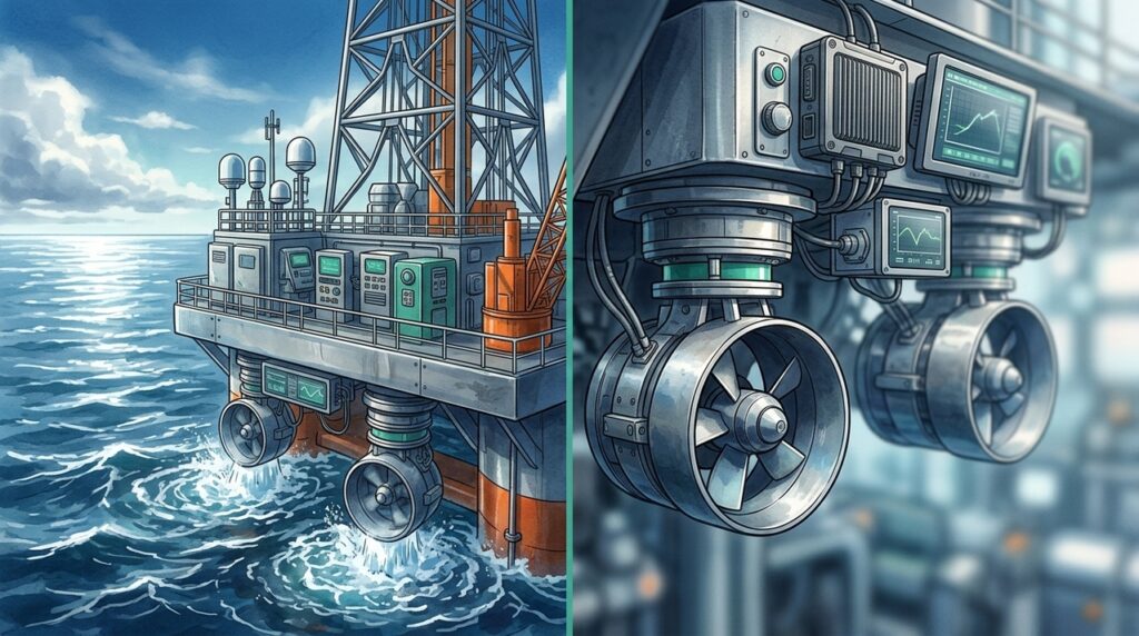 Com 3.048 metros de lâmina d'água e poços de até 12.195 metros, navio-sonda usa computadores e propulsores para perfurar petróleo sem ancorar no fundo do mar