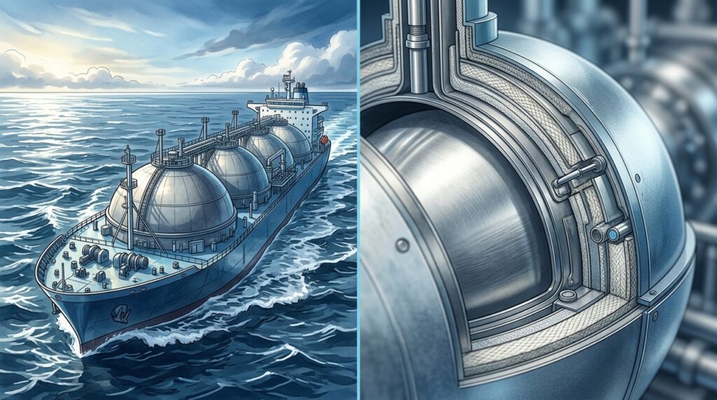 Navios metaneiros levam GNL a milhares de quilômetros usando tanques criogênicos de alta tecnologia