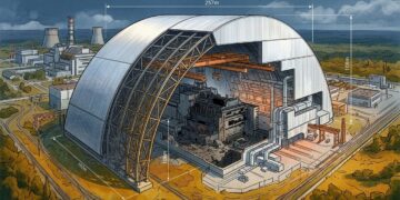 Com 257 metros de vão e 36 mil toneladas, um arco de aço deslizou sobre Chernobyl para isolar o reator destruído por 100 anos