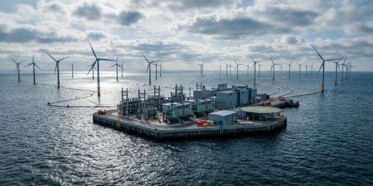 Ilha energética no Mar do Norte reúne turbinas, cabos e subestações para levar energia limpa à Europa