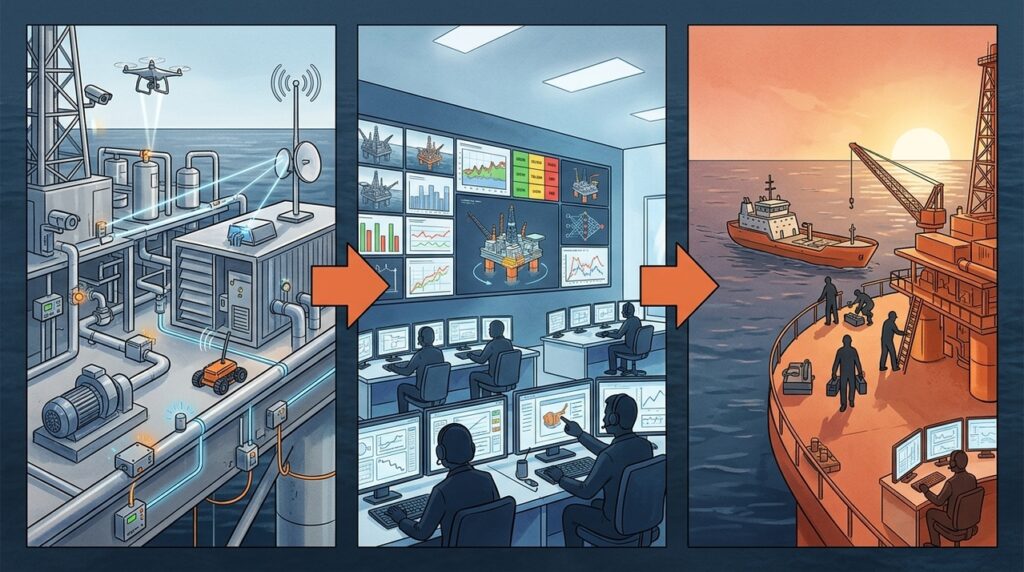 Plataformas offshore começam a operar com menos pessoas enquanto sensores e IA vigiam o oceano