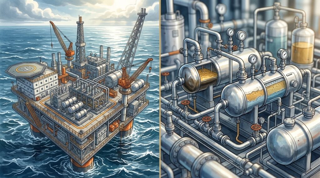 A cidade flutuante que produz petróleo reúne moradia, energia e máquinas em pleno oceano aberto
