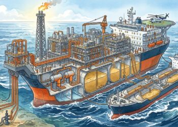 A cidade flutuante que produz petróleo reúne moradia, energia e máquinas em pleno oceano aberto