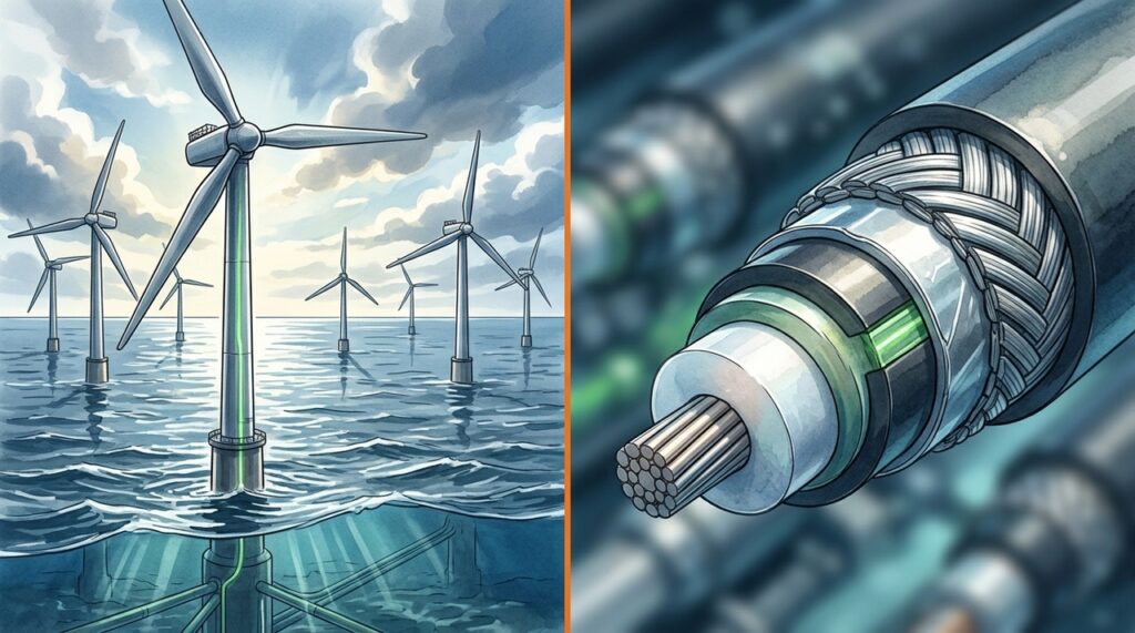 Cabos submarinos em corrente contínua levam energia por longas distâncias e viram peça-chave para ligar parques eólicos ao continente