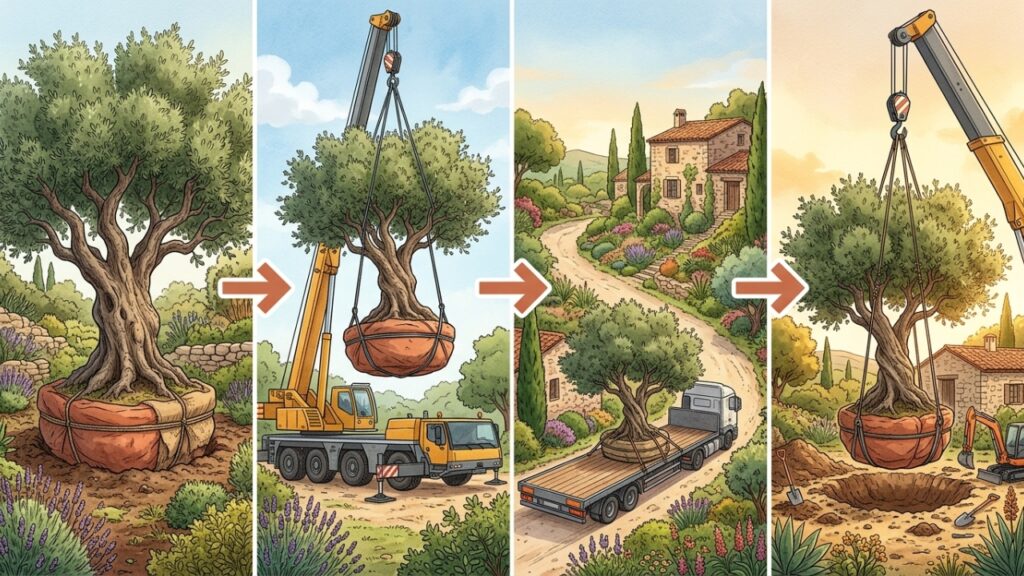 Oliveira de 500 anos é movida para jardim residencial