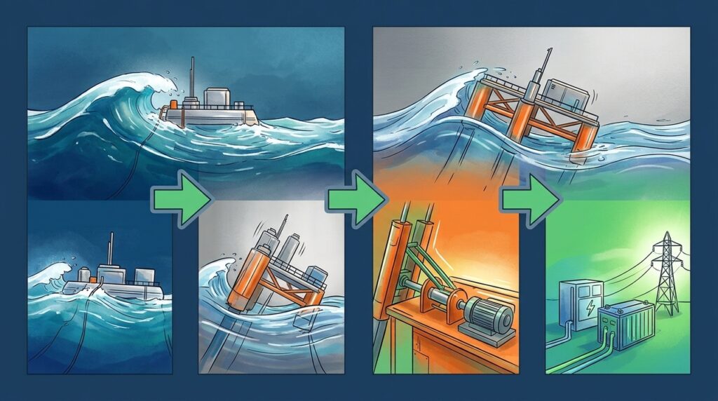 Energia das ondas tenta transformar o balanço constante do mar em eletricidade antes da costa
