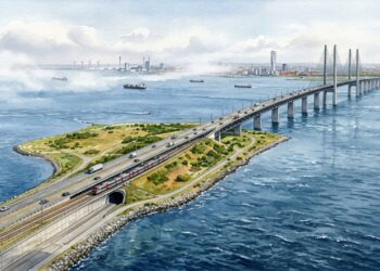 Entre ponte, túnel e ilha artificial, a ligação Øresund permite sair da Dinamarca e chegar à Suécia cruzando uma estrutura de quase 16 km