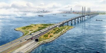 Entre ponte, túnel e ilha artificial, a ligação Øresund permite sair da Dinamarca e chegar à Suécia cruzando uma estrutura de quase 16 km