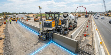 Projetado com controle em 3D para criar guias virtuais, o piloto automático da Wirtgen reduz em 90 por cento o tempo de preparação de pavimentos