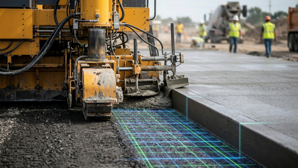 Projetado com controle em 3D para criar guias virtuais, o piloto automático da Wirtgen reduz em 90 por cento o tempo de preparação de pavimentos
