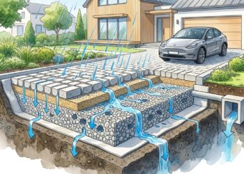 O piso de garagem que deixa a chuva atravessar o concreto pode reduzir poças, mas exige base drenante e cálculo para o terreno