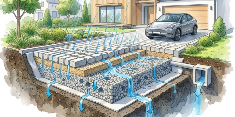 Como funciona o pavimento permeável em garagens e calçadas?