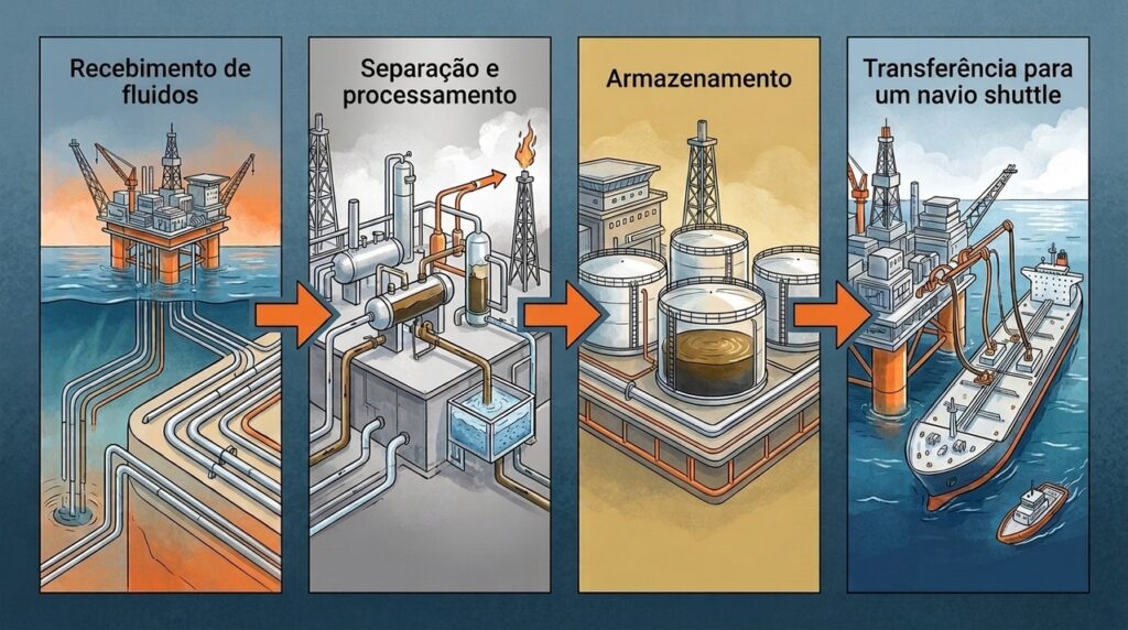 A cidade flutuante que produz petróleo reúne moradia, energia e máquinas em pleno oceano aberto