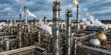 Com torres, fornos e dutos aquecidos, uma refinaria transforma petróleo bruto em gasolina, diesel, gás de cozinha e querosene de aviação sem que o motorista perceba