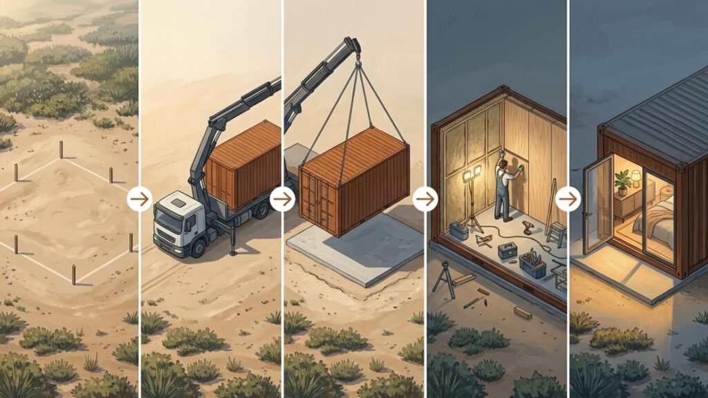 Contêiner habitável transformado em estúdio compacto para terrenos vazios