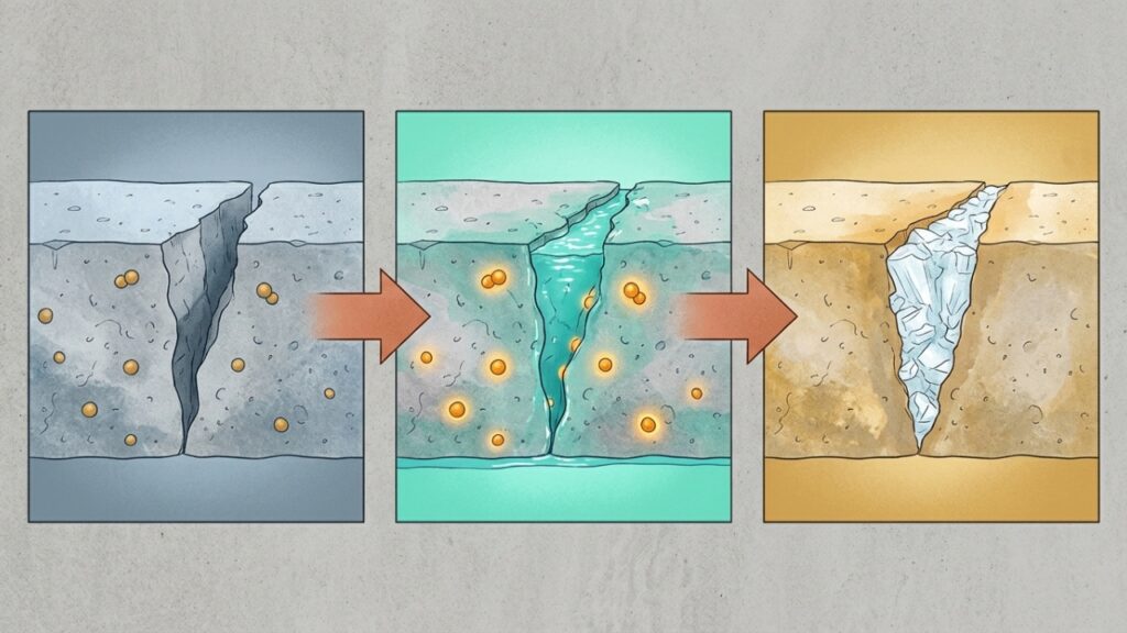 Explicar como bactérias incorporadas ao concreto podem selar pequenas fissuras