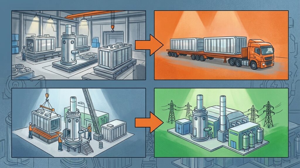 Reatores nucleares fabricados em módulos tentam trocar megaprojetos únicos por unidades menores que podem ser montadas em série