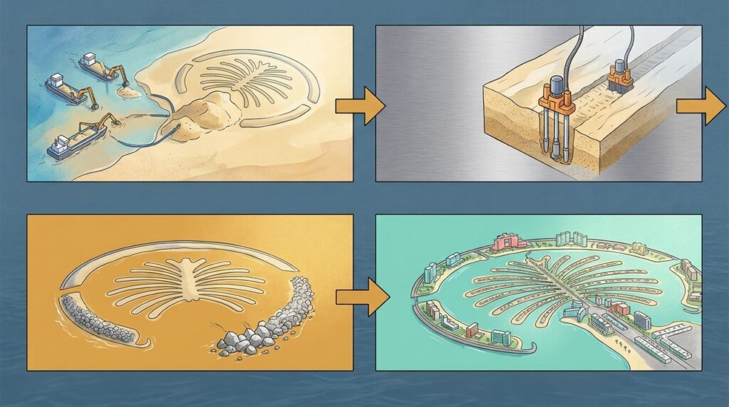 Com mais de 100 milhões de m³ de areia, Dubai criou uma palmeira gigante sobre o Golfo Pérsico