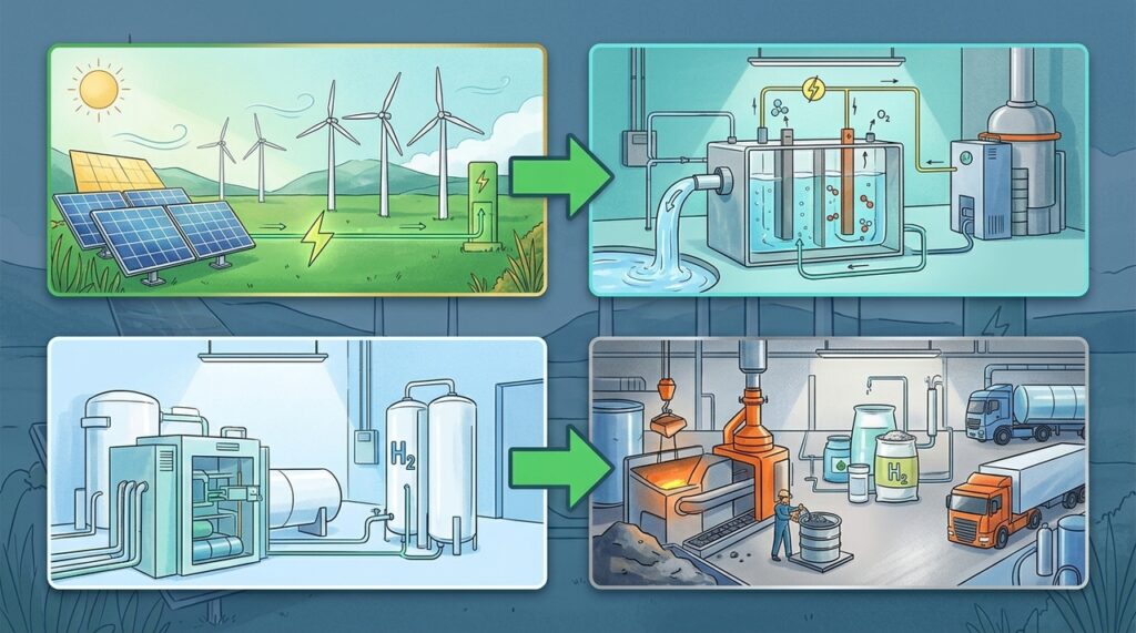 Como o hidrogênio verde pode reduzir emissões na indústria usando eletricidade de fontes renováveis