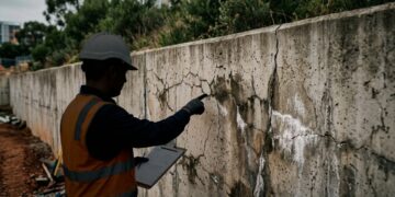 O muro de arrimo pode parecer firme por anos, mas água acumulada atrás dele é capaz de empurrar toda a estrutura