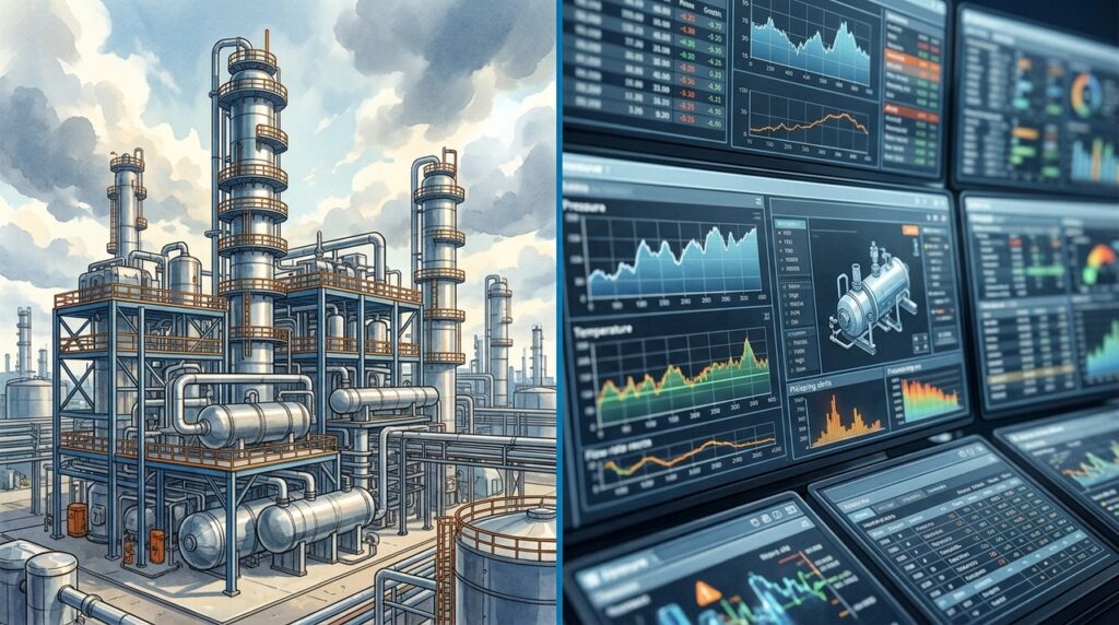 Uma cópia digital da refinaria testa falhas e mudanças de produção antes que operadores mexam na fábrica verdadeira